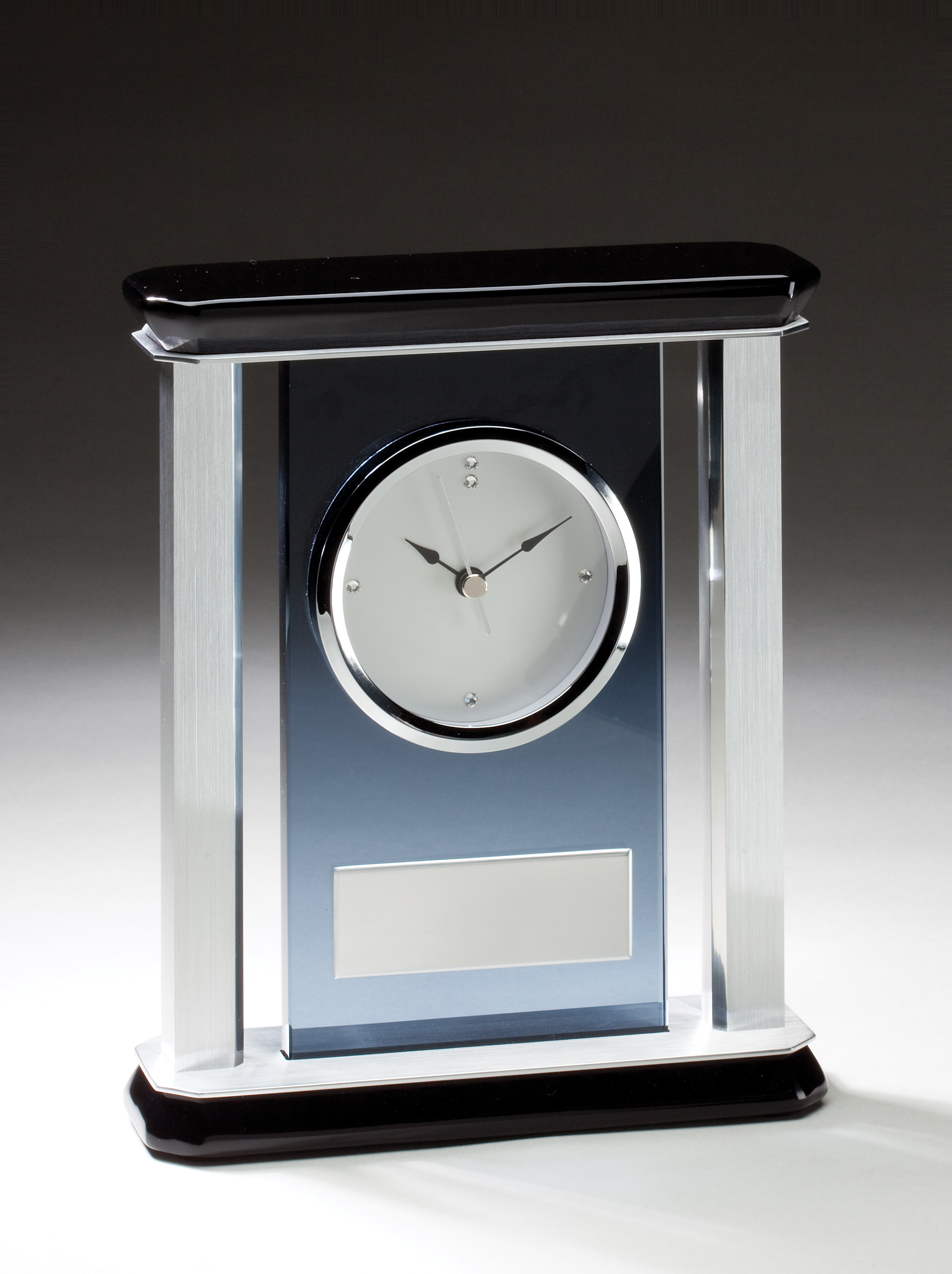 Clocks Tags Michelson Trophies Page 4 7 5 X 9 Clock With Smoked Glass And Brushed Aluminum Accents Gk37