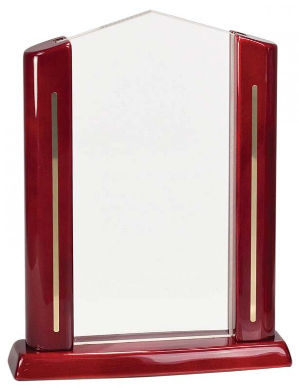 Rectangle cathedral acrylic award with piano finished rosewood - CAR51