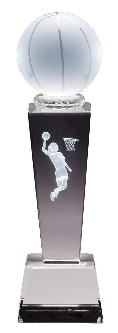 8.75'' x 2.5'' frosted crystal award with 3-D figure - Collegiate Series