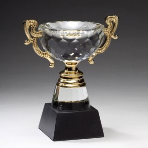 Crystal cup with gold handles and stem on base - CRY416