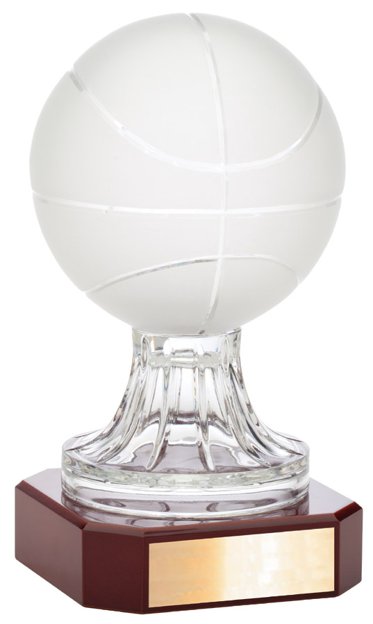 Crystal sport ball award on rosewood base - LC47B