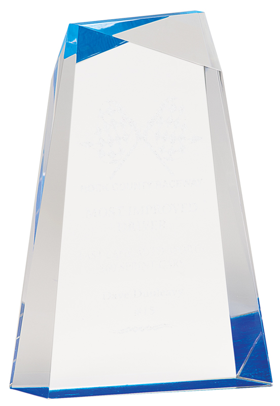 Blue faceted acrylic wedge award - AWG7BU