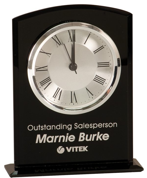 6 inch black glass clock with optional base - GCK201