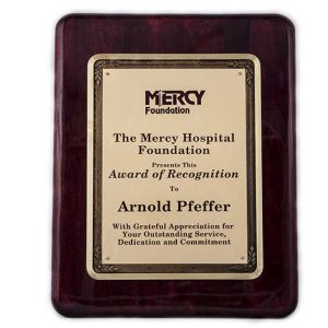 Piano finished rosewood plaque with gold trim