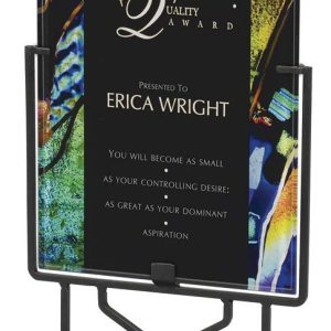 15 inch black and blue art deco acrylic on iron stand