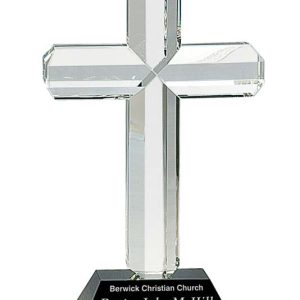 9 inch crystal cross on black or blue base