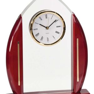11 inch acrylic award with piano finished rosewood and clock
