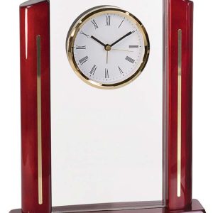 10.5 inch acrylic award with piano finished rosewood and clock