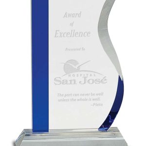 Crystal wave award with reflective blue edge