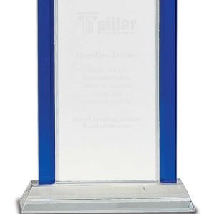 8.5 inch crystal award with blue columns