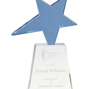 Blue crystal star award with clear base