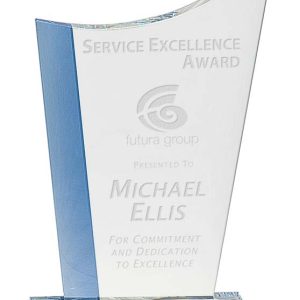 9.5 inch crystal wave award with blue edge