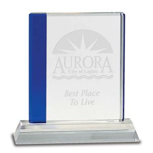 7 inch crystal award with blue column