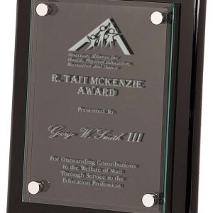 Black piano finished plaque with floating glass
