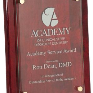 Rosewood piano finished plaque with floating glass