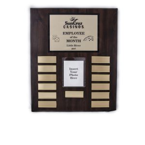 15'' x 18'' oak wood finished plaque with 13 gold plates and photo insert