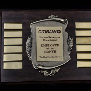 13'' x 17'' oak wood board with gold scroll and gold plate