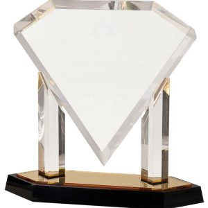 Floating acrylic diamond award with reflective gold base