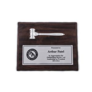 13'' x 10.5'' oak wood finished plaque with silver gavel