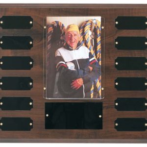 10.5'' x 13'' cherry finished perpetual plaque with 4'' x 6'' photo insert