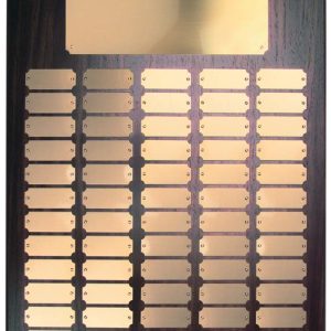 Walnut finished perpetual plaque with brass plates