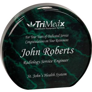 Green marble round acrylic award