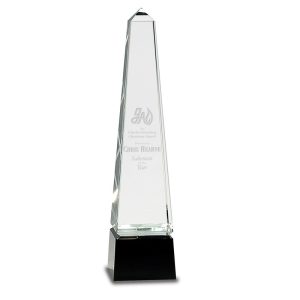 Crystal tower award on black base