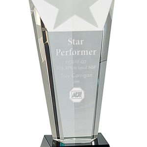 Crystal star tower award on black base