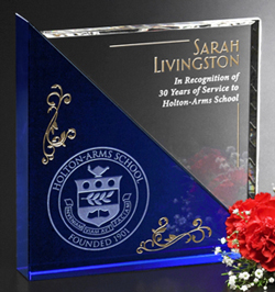 7'' x 7'' blue and clear crystal acclaim award