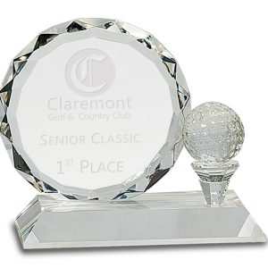 6'' x 5.25'' crystal golf ball and tee with faceted circle