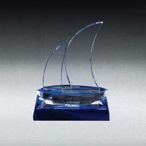 Crystal sailboat award with blue base