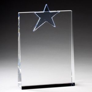 5.5'' x 8'' crystal award with blue star