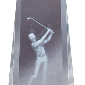 Crystal award with 3-D golfer