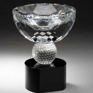 7.5'' x 6'' crystal cup with golf ball stem on black base