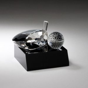 Crystal golf club and ball on black base