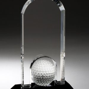 9 inch crystal award with golf ball