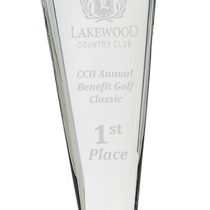 10.75 inch crystal award with golf ball on black base