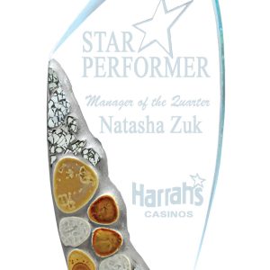 Glass award with mosaic art piece