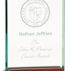 Jaded glass rectangle on rosewood piano finished base