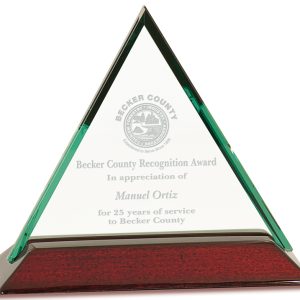 Jaded glass triangle on rosewood piano finished base