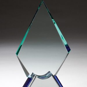 Jaded glass diamond on metal silver and blue base
