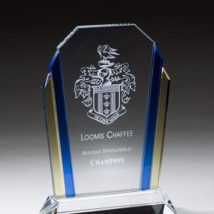 Glass award with gold and blue sides