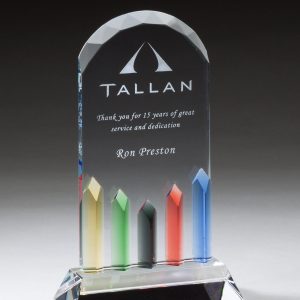 Glass award with colorful accent columns