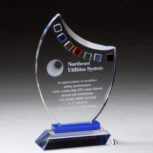 Crescent glass award with colorful accents