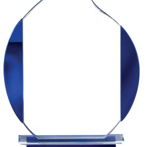 Glass flame award with blue sides