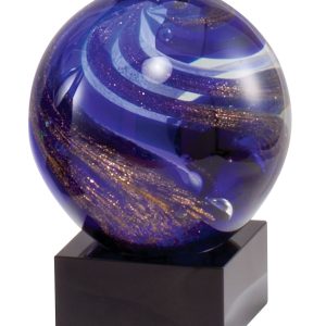 4.5 inch glass sphere with suspended blue and gold colors