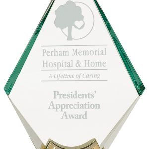 Glass diamond award on gold metal base