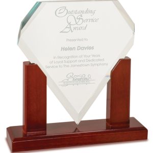 Glass diamond on high gloss mahogany finished base