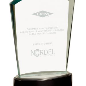 Jaded glass fan on black base