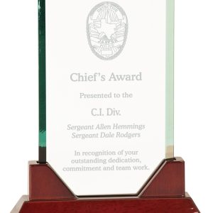 Jaded glass rectangle on rosewood piano finished base